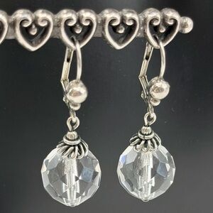 Sorrelli Clear Crystal Drop Earrings Silver Tone Leverback 1.5” Signed